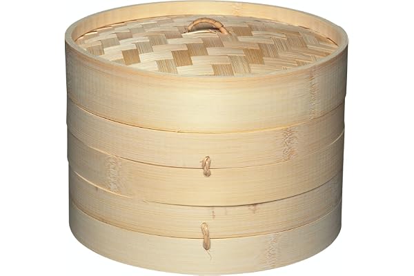 KitchenCraft World of Flavours Ångkokare, Bambu, Två Våningar, 20 cm, Beige, KCBAMBOO