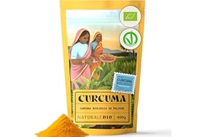 NaturaleBio Curcuma in Polvere Bio 400g | Senza Glutine, Non OGM, Senza Additivi né Coloranti Artificiali | Prodotta Sostenibilmente in India | Ricca di Curcumina, Perfetta per Cucina, Tè e Rimedi