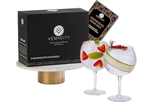 Vemacity - Bicchieri da Gin - Set 2 Bicchieri Gin Tonic, Realizzati a Mano, 700 ml, E-book Ricette Gratis. Grandi Bicchieri in Confezione Regalo.