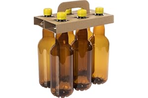 Browin 631160 - Juego de 6 botellas de PET de 1 l, para cerveza, sidra y bebidas carbonatadas con un contenido de alcohol de hasta un 40%, en estuche de transporte, color marrón con tapón de rosca,