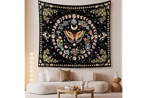Zodight Tapiz de Pared Psicodélico, Tapiz Mariposa Amarilla Tapices, Planta y Mond Tapestry Decoración de Pared para Dormitorio Sala de Estar