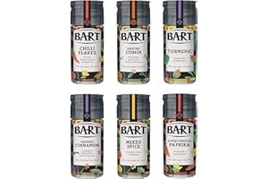BART Essential Spices Bundle - Including Chilli Flakes, Turmeric, Ground Cumin & Cinnamon, Sweet Smoked Paprika & Mixed Spice (Bulk Buy Pack of 6)