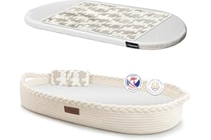 Yunioo Matelas à Langer Bébé, Panier à Langer Avec Coussin de Voyage Supplémentaire, Tapis à Langer Nomade en Mousse et Housse Hydrofuge pour Plan a Langer pour Commode