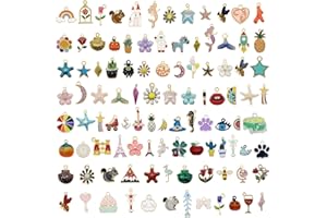 Julie Wang 100Pcs (50Pairs) Enamel Assorted Fruits Mermaid Animals Charms Gold Plated Pendants for Necklace Bracelet Earrings Jewelry Making