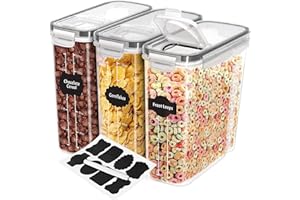 Kichly pojemnik do przechowywania zbóż (zestaw 3) - BPA Free Plastic - hermetyczne pojemniki do przechowywania kuchni - przechowywanie suchej żywności - dozownik zbóż do kuchni i spiżarni