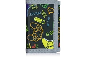 ZHONYEE Teens Cool Wallets for Boys & Girls with Zipper Coin Pocket Card Slot, RFID Trifold Canvas Outdoor Lovely Design Magic Sticker for 12-16 Ages(Black Game)