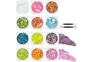 AOOWU Gel de Purpurina, 12 Colores Brillantes para la Cara, Gel Corporal con Purpurina para Rostro y Cuerpo, Autoadhesivo, Carnaval Glitter Maquillaje para Festival, Mascarada y Fiesta (Conjunto A)