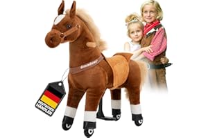 Miweba Pony Amadeus | Reitpferd auf Rollen - Pferd für Kinder - Schaukelpferd - Schaukeltier - Kuscheltier - Spielpferd zum Reiten - Plüschtier - Stofftier - Stehpferd - 4-8 Jahre (M Medium)