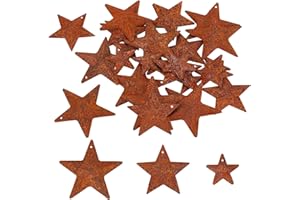 GORGECRAFT 30PCS 3 Sizes Metal Rusty Barn Star 1 Inch 1.5 Inch 2 Inch Mini Hanging Star Antique Primitives Rustic Country Tin Steel Stars Accents for DIY Crafts Vintage Farmhouse Home Door Wall Decor