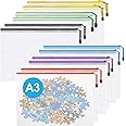 A3 Plastic Zip Wallets - 12PCS A3 Zip Lock Bags Plastic Document Folders Mesh Zipper File Bags Waterproof Travel Storage Pouch for School Office Supplies, Puzzles, Board Games & Craft Projects