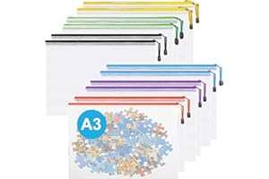 SUPMAKER A3 Plastic Zip Wallets - 12PCS A3 Zip Lock Bags Plastic Document Folders Mesh Zipper File Bags Waterproof Travel Storage Pouch for School Office Supplies, Puzzles, Board Games & Craft Projects