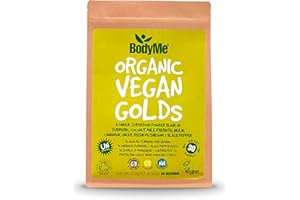 BodyMe Orgánico Vegano Oro Polvo | 270g | Súper Cúrcuma Mezcla | Con Cúrcuma Leche De Coco Inulina Prebiótica Canela Jengibre Seta Reishi Pimienta Negra