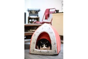 AIMÉ Aime Tipi Schaumstoff-Katzenbett, komfortabel, weich, bunt, Korallenrot, herausnehmbares Kissen, Größe S