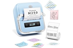 Phomemo M250 Label Maker Machine, 3 Inch Thermal Label Maker, Portable Barcode Label Printer with 1 Roll Label for Barcode, Name, Address, Labeling, Mailing, Home, Office & Small Business, Blue