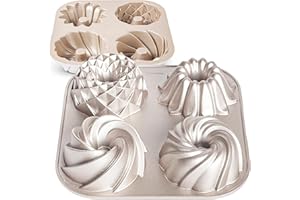 Erreke Stampo Ciambelline, Stampo Ciambella, Stampo Torta, Teglia Muffin, Antiaderente, 4 Ciambelle, Stampo Muffin, Alluminio Fuso Resistente, Teglia Cupcake, Cottura Uniforme, Color Oro Rosa, Tetrad