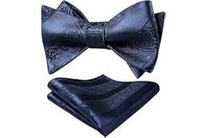 HISDERN Papillon da Uomo Floreale Paisley e Tasca Quadrata, Cravatta a Farfalla e Set di Accessori per Fazzoletti per Feste di Matrimonio