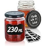 Praknu 25 Vasetti di Vetro per Conserve da 230ml - con Etichette e Pennarello - Ermetici - Lavabili in Lavastoviglie - Ideali