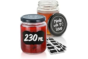 Praknu 25 Marmeladengläser 230 ml mit Deckel - Mit Etiketten & Stift - Luftdicht - Spülmaschinenfest - Ideal zum Verschenken