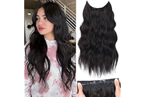 ENENBLAU Unsichtbare Extension mit Gummiband Schwarz Haarverlängerung Clips Lang locken Haar Extensions Synthetik wie Echthaar Günstig Haarteil Extensions Natürliches Schwarz 068B