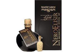 MANICARDI Balsamvinäger från Modena IGP Nero Elisir Gold - Italienskt produkt med droppfri pip - Fyllig, perfekt för ost, grönsaker, rostat kött, jordgubbar och glass, 250 ml