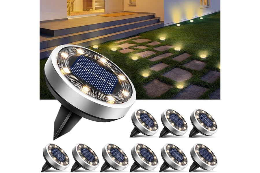 btfarm 10 Stück Solar Bodenleuchten Aussen, 8 LED Gartenbeleuchtung Solar Wasserdicht Boden Solarleuchten, Solarlampen für Au