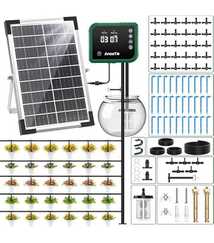 uksunvi : Jardin goutte à goutte système d'arrosage solaire, 5W automatique solaire goutte à goutte Kit système d'arrosage, dispositif d'arrosage de plantes en mode temporisé - Jardinage Media