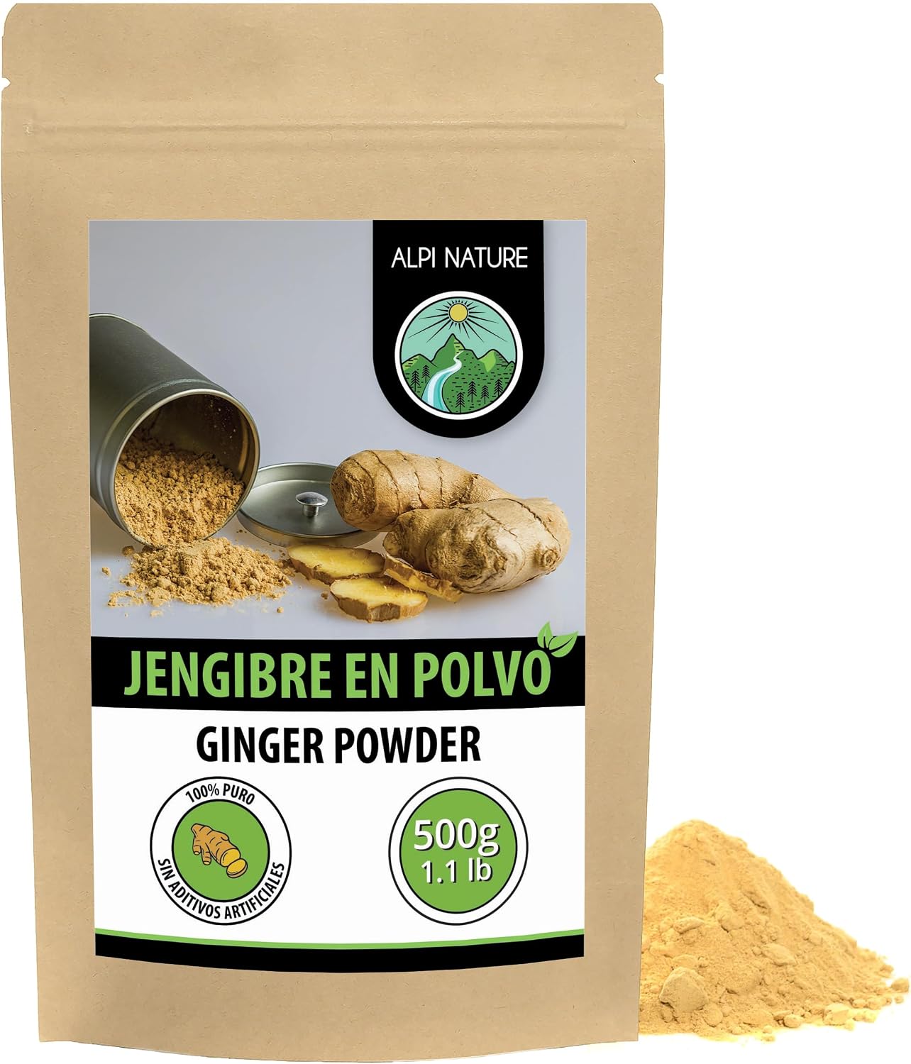 Alpi Nature Jengibre en Polvo 500g, Raíz de Jengibre Seca y Molida para Cocinar y Hornear