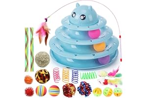 Suhaco 21 Confezione Giocattoli Per Gatti Interattivi Per Gatti Al Chiuso Giocattoli da Gattino Divertenti Rullo A Tre Livelli Giocattoli da Per Gatti con tre Palline Colorate Giocattolo Gattino(Blu)