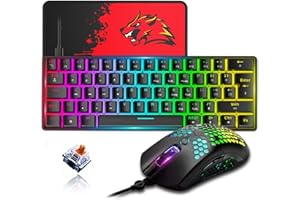 ZIYOU LANG 60% Compact RGB Gaming mechanische Tastatur Schwarz Set Combo - Braun Schalter - Mini QWERTY Layout Abnehmbares USB-C Kabel - 12000 DPI Bienenwabe Programmierung Maus für pc ps4 xBox tablet