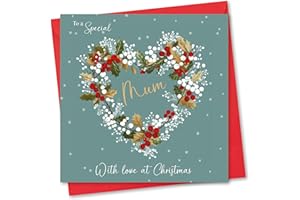 ABSOLUTELY YOURS Christmas Card for Mum. Green Wreath Design. Verse Inside. 150x150mm card size. Ecofriendly and Made in U.K.