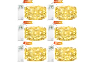 ENLACE 6 st LED-ljusslinga med batteri och timer, 2 m lång, 20 LED-lampor, koppartråd, ljusslingor för inomhusbruk, batteridr