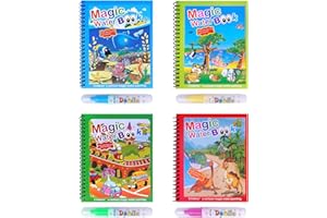 Realjoy 4 Pieces Magic Water Colouring Books Reusable Water Painting Books for Children with 4 Pieces Water Pen Animal Magic Painting Book fo Kids Toddler Educational Toy