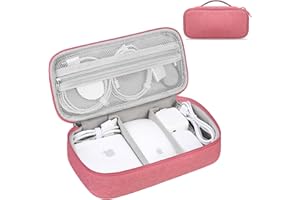 Lacdo Electronic Organizer Travel Cable Organizer Bag Pouch Tech Electronic Accessories Carry Case Portable Double Layers Charger Case for Cable, Cords, Charger, Earphone, Power Bank, Pink