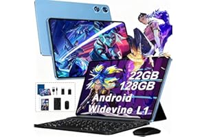 UJJ 2026 Tablet 10 Pollici Android con 22GB RAM + 128GB ROM (TF/2TB), Octa-Core 2.0 GHz, Widevine L1, 5G WiFi 6, Bluetooth 5.0, 1280 * 800 FHD IPS, 8000mAh, GMS, Newest Tablet con Tastiera e Mouse - Blu