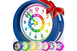 ‎HONEY'S HEAVEN Honey's Heaven Kinderwecker ohne Ticken - für Jungen und Mädchen - Lernwecker Lernuhr Weckuhr Kinderuhr Quarzwecker Snooze Analog Quartz Wecker (dunkelblau)