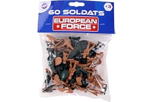 EUROPEAN FORCE - 60 Petits Soldats - Soldats - 080227 - Kaki - Plastique - Militaire - Jouet Enfant - Miniature - 3,5 cm x 3,5 cm - À Partir de 3 Ans