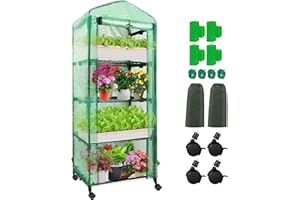 REAWOW Gewächshaus Balkon Foliengewächshaus Mini Gewächshaus Klein Stabiler Stahlrahmen Hochwertiges treibhaus mit Räder und Befestigungsschnallen und Gegengewichtssandsack
