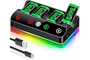 HELLCOOL Paquete de batería para controlador Xbox, batería recargable de 4 x 6200 mWh con base de carga/Cool RGB/cable de carga, cargador para Xbox Series X|S,One/Elite/S|X