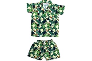 CLUB CUBANA Kids Boys Girls Childrens Slim Fit Classic Short Sleeve Casual Floral Hawaiian Shirts and Shorts Set