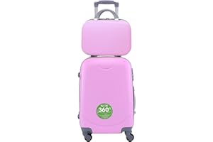 DESCONOCIDO Maleta de Cabina Trolley de Viaje con Neceser a Juego Equipaje de Mano ,aptas para Ryanair Vueling etc (Rosa)