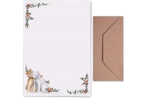 Making Meadows A4 Lined Letter Writing Paper Set (20 Sheets & 10 envelopes) Cat with Flowers Writing Paper Design On Penpal Letter Paper Stationery Set