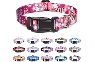 Suredoo Collare per Cani, Nylon Morbido Regolabile Collari per Cani, Gatti, Cuccioli di Taglia Piccola Media Grande (M, Fiori Colorati)