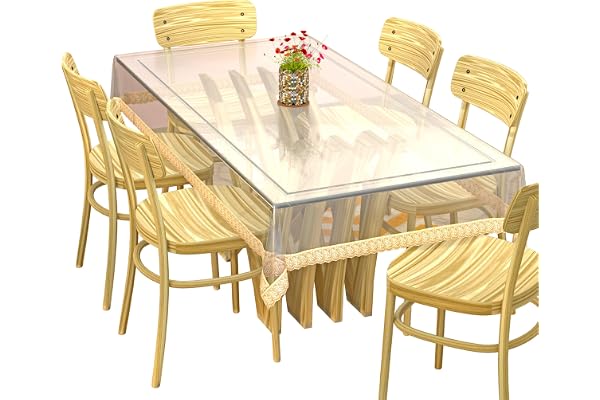Kuber Industries PVC 6 Seater Transparent Dining Table Cover - Gold,CTCOMPST01 Polyvinyl Chloride,Pack of 1,Rectangular