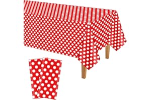 PLULON 2 Pezzi Tovaglia a Pois Bianchi Rossi Tovaglia in plastica Tovaglia Rettangolare Rossa 137 x 274 cm per Matrimonio Compleanno Baby Shower Festa Picnic Casa Tavolo da Pranzo Decorazioni