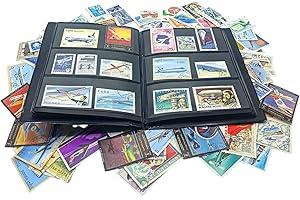 IMPACTO COLECCIONABLES – Colección de 100 Sellos con temática de Aviones con álbum Incluido (14 x 18 x 1 cm) | Eleve su colección filatélica con Sellos matasellados en un álbum Compacto y Elegante