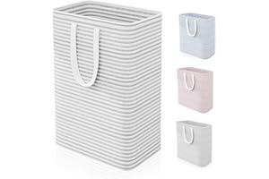 Caroeas Grand Panier à Linge Pliable 80L, Panier à Linge Imperméable Autoportant, Poignées Renforcées, Corbeille à Linge pour Vêtements, Serviettes, Jouets et Couvertures, Gris