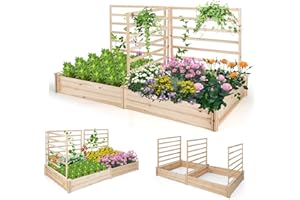RELAX4LIFE Jardinère Surélevé en Bois avec 3 Treillis, 2 Bacs à Plantes Carré Potager surélevé Extérieur 2.2X 1.2x1.1M, Bac à Plantes Surélevé sans Fond pour Fruits Légumes Fleurs Herbes, KX8439FR
