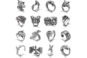 Kakonia 20 Pcs Argent Goth Punk Anneaux Ensemble pour Hommes Femmes Grenouille Serpent Papillon Araignée Oeil Animal Anneau Réglable Cool Gothique Déclaration Stacking Anneaux Y2K Accessoires