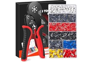 JOEJONI Zestaw szczypiec zaciskowych do tulejek kablowych, 0,08 – 16 mm², szczypce zaciskowe z 1800 tulejkami kablowymi, samoregulacyjne, dla elektryków, majsterkowiczów i majsterkowiczów