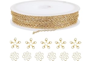 WY LIGHTING LEVEL 16 Feet 1.5MM DIY Link Necklace Chain - Gold Curb Chain With Lobster Clasps and Jump Rings for Making Jewelry, Earrings, Bracelets - DIY Craft Supplies